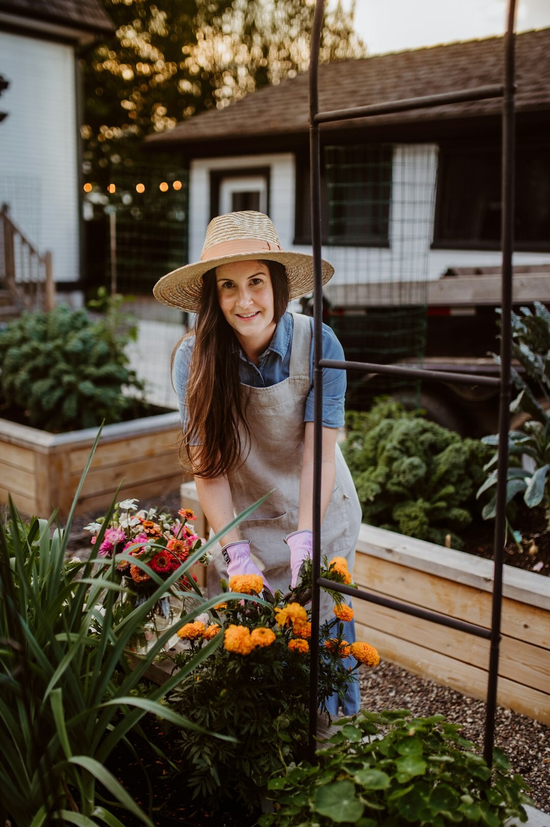 home gardener using compost
